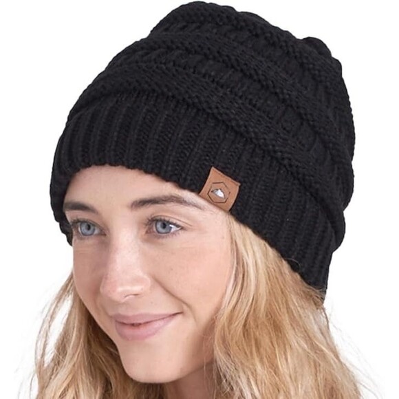 TOUGH OUTFITTERS Headwear Black Chunky Cable Knit Beanie Outdoor Casual Women's - Picture 5 of 6